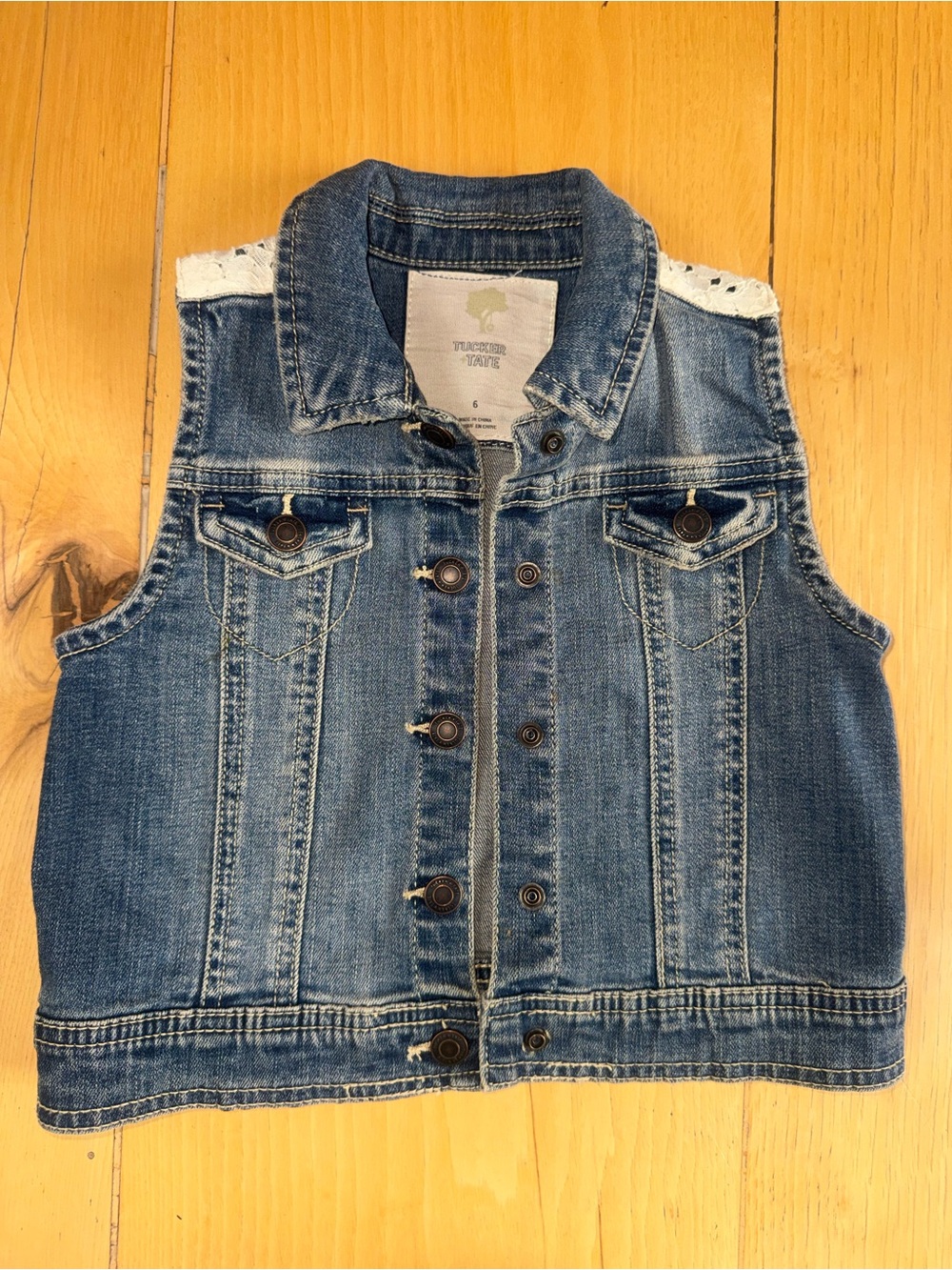 Tucker & Tate Denim Sleeveless Vest in Blue with Lace Trim